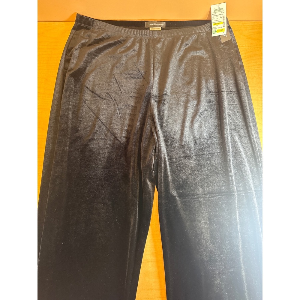 Travel Elements Womens XL Black Velvet Wide Leg Pants Elastic Waist NWT Holiday
